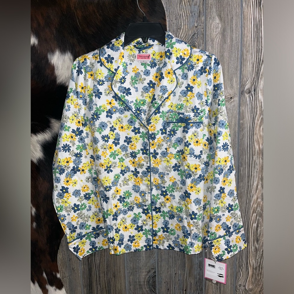 Kate Spade size XS new with tags floral print long sleeve button up pajama top - Picture 2 of 10